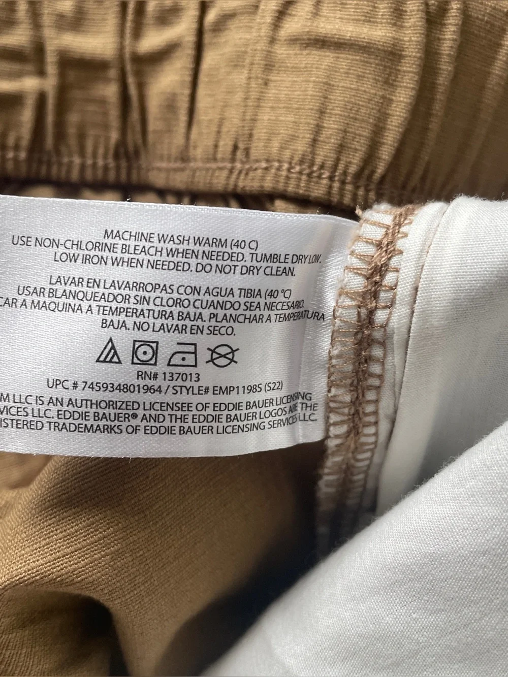 Lot of 2 Eddie Bauer Mens 34x30 Stretch Chino Pants Elastic Waist Brown Charcoal